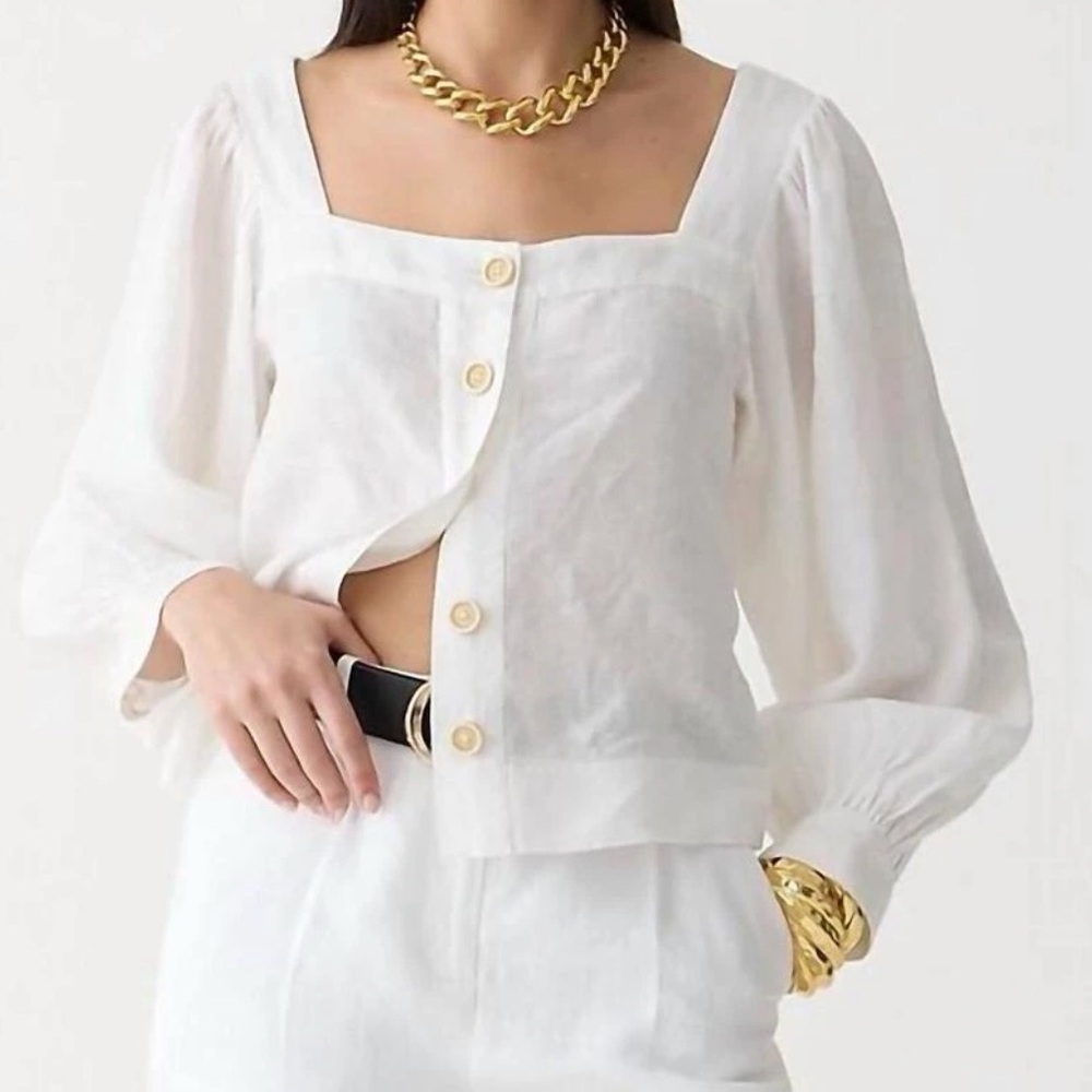 J. Crew Women's Squareneck button-up top in 100% Linen XXS